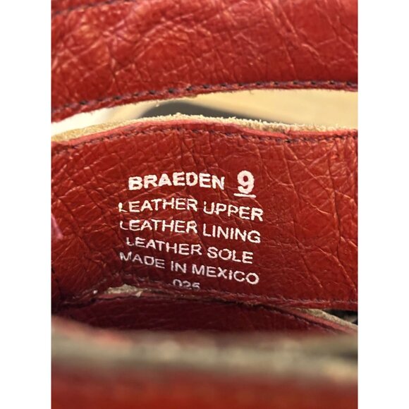 Free Bird By Steven Leather Heeled Open-Toe Sandals With Buckles Black & Burgund - Picture 8 of 9